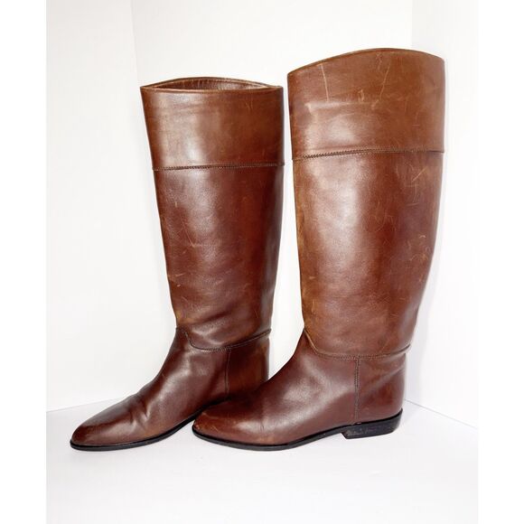 Vtg Charles David Tall Leather Riding Boots Brown Low Heel Equestrian Womens 9 - Picture 15 of 15